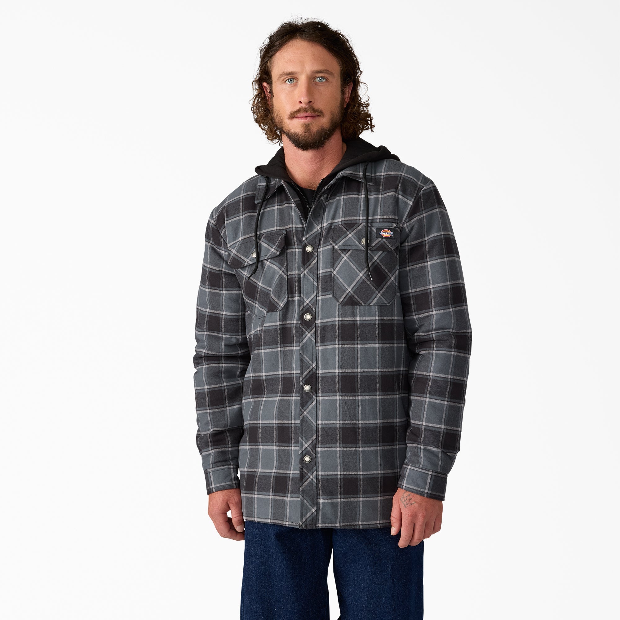 Water Repellent Flannel Hooded Shirt Jacket